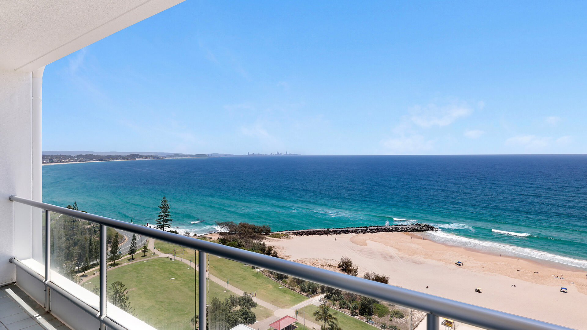 Expansive ocean and beach views from the balcony at ULTIQA Points North Coolangatta.